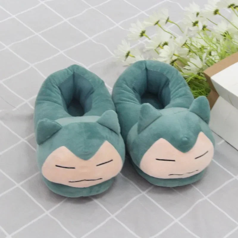 Cartoon Anime Slippers Cotton Slippers Monster Pocket Snorlax Plush Slippers Men's Winter Warm Shoes Couple Gift Plush Gift