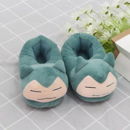 Cartoon Anime Slippers Cotton Slippers Monster Pocket Snorlax Plush Slippers Men's Winter Warm Shoes Couple Gift Plush Gift