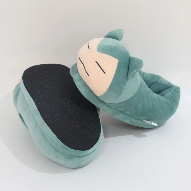 Cartoon Anime Slippers Cotton Slippers Monster Pocket Snorlax Plush Slippers Men's Winter Warm Shoes Couple Gift Plush Gift